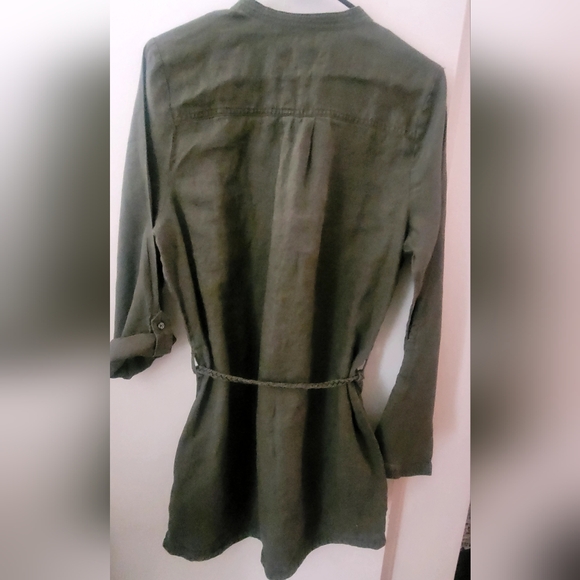 100% Linen Tunic Blouse with Braided Belt – Size L – Olive - Lady Hathaway - Picture 5 of 13